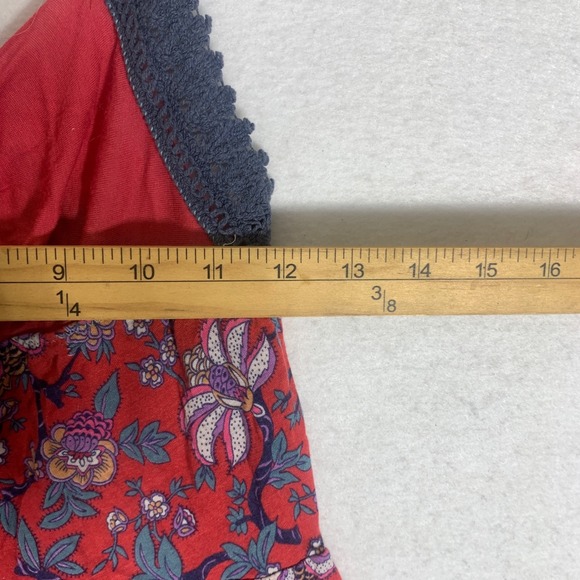 Free People Red Floral Crochet Trim Racerback Tank Top Women's XS Viscose - Picture 7 of 8